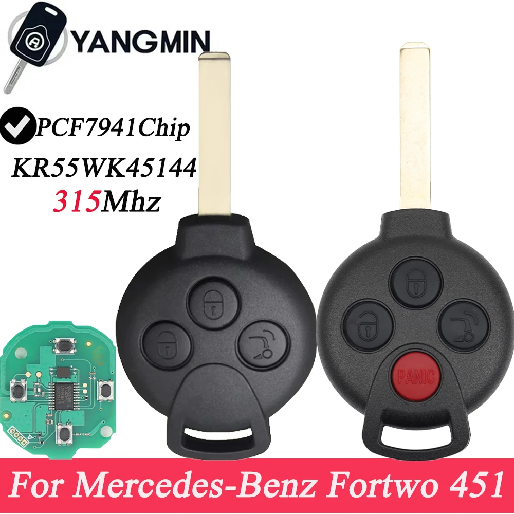 Pilot zdalnego sterowania KR55WK45144 do Mercedes-Benz Fortwo 451 2007-2013, obudowa kluczyka samochodowego z chipem ID46 PCF7941, częstotliwość 315/433 MHz.