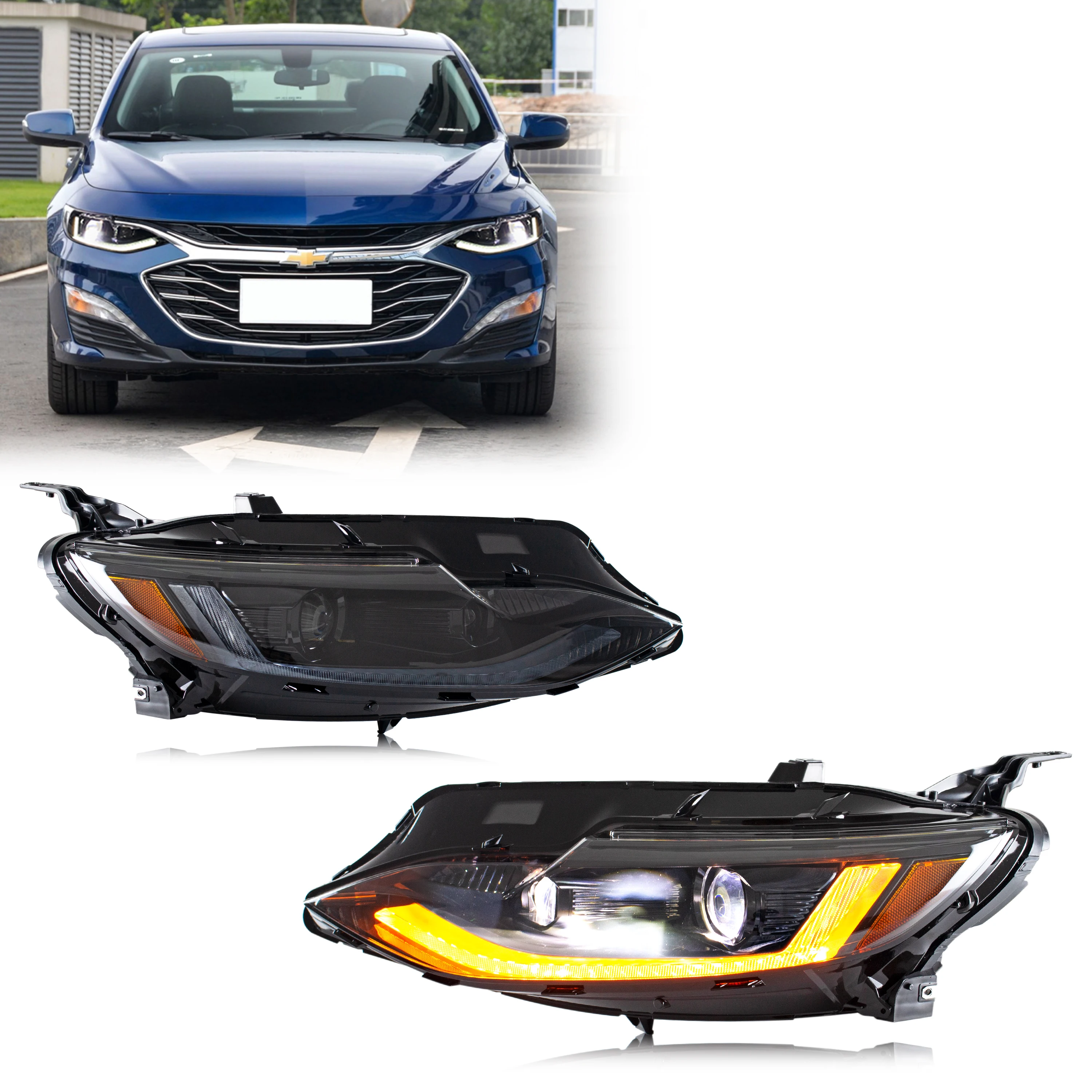 

LED Headlights for Chevrolet Malibu Chevy 2019-2025 LT LS DRL Projector Sequential Signal Black Housing Front Lamps Assembly