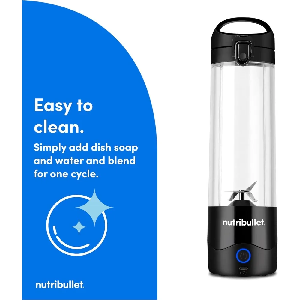 Portable Blender, Cordless, 20oz Vessel, Personal Blender, USB-C Rechargeable, Black