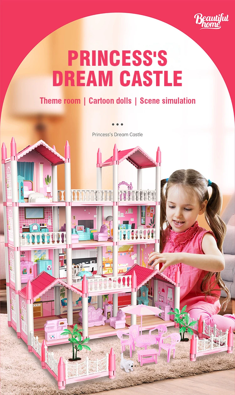 Mädchen Puppenhaus Spielzeug Kinder Pretend Spielen Puppenhaus Villa Patchwork Traum Möbel Hause Puppenhaus für Kinder Weihnachten Spielzeug Geschenke – Detail 1