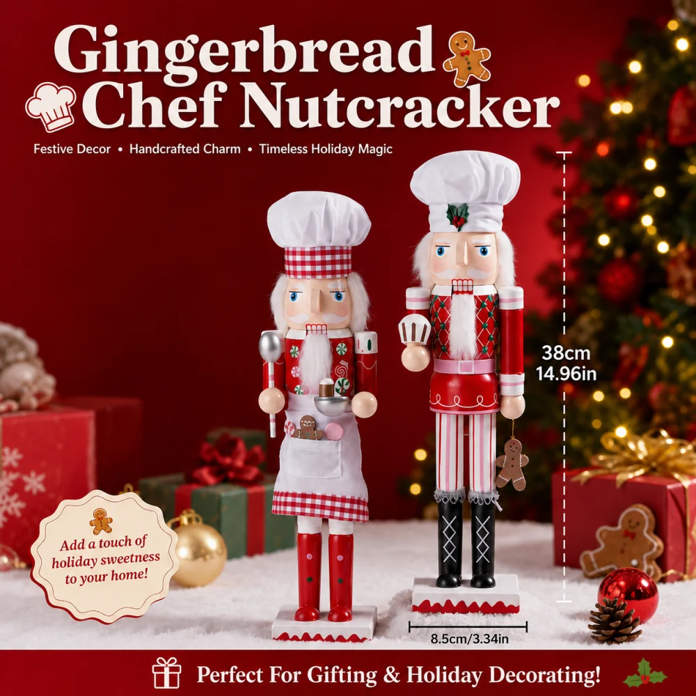 Nutcracker Figurine - 38cm Holz-Lebkuchen-Koch Nussknacker Figur Weihnachtsdekoration für