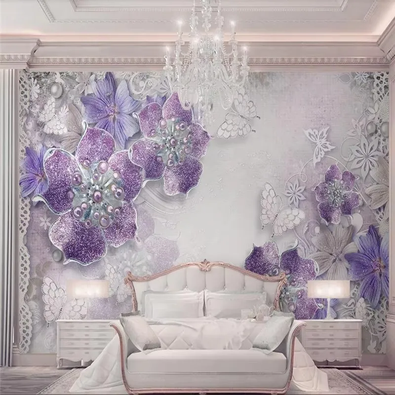 Customized Wallpaper 3D Noble and Gorgeous Purple Flowers Luxury Living Room Bedroom TV Background Wall Decoration Painting