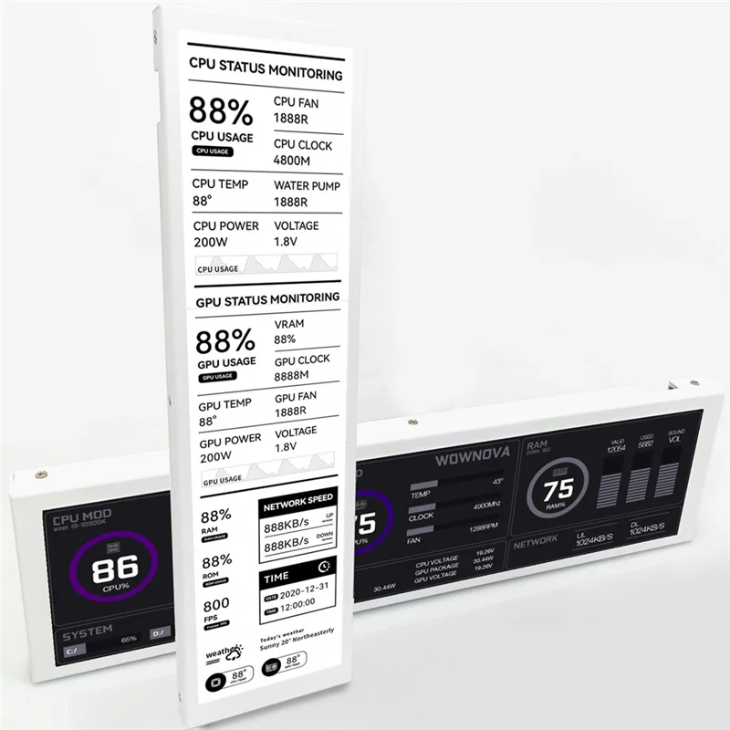 A42Z-8.8Inch Computer Temp Monitor (Dynamic Theme Supported), IPS Type C Secondary Screen CPU RAM HDD Data FPS Monitor