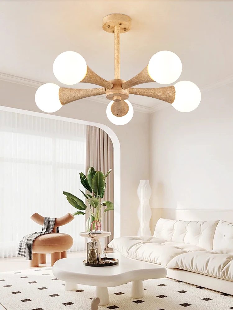 

Nordic Wood Ceiling lamp Japanese Wabi-Sabi Chandelier Living Room Lamps Modern Magic Bean Walnut Restaurant Light