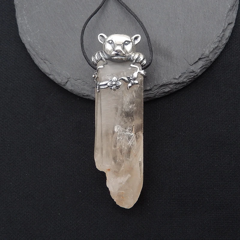 925 Sterling Silver Panther Pendant For Men Women Natural Stone Quartz Pendant Animal Series Jewelry Gift 70x22x18mm 37.8g