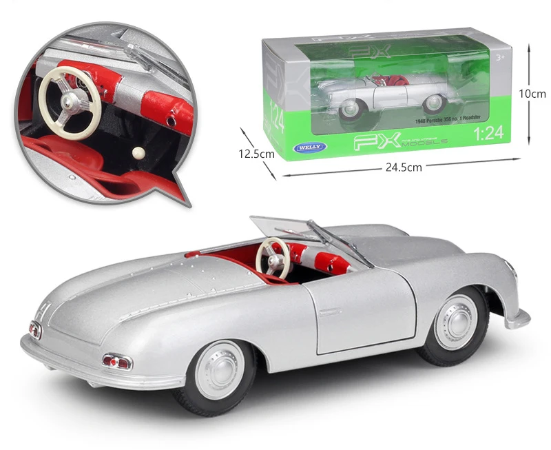 WELLY pressofuso in scala 1:24 modello di auto classico convertibile 1948 Porsche 356 auto sportiva in metallo auto giocattolo in lega per collezione di regali per bambini