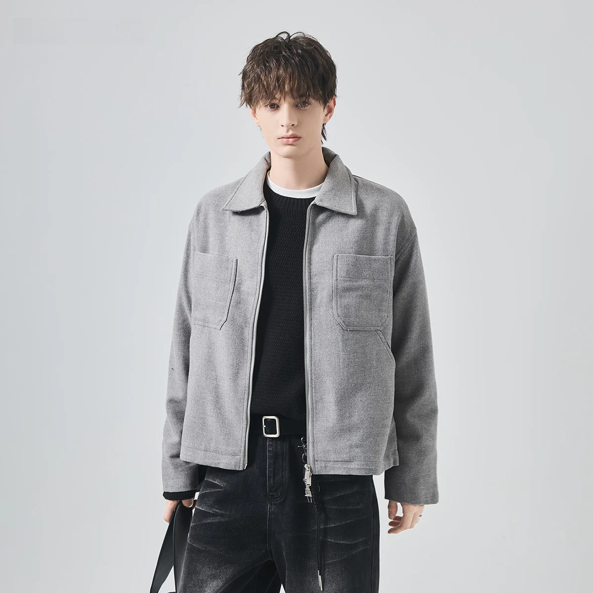 

Мужская шерстяная куртка с воротником на молнии, свободного кроя, зимнее повседневное пальто с утепленной подкладкой, универсальная модная верхняя одежда с длинными рукавами