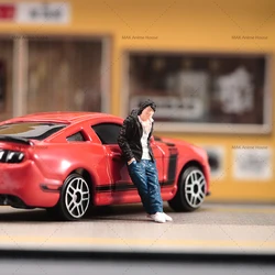 Printed Miniatures 1/64 Cool Boy With Hands In Pockets By Car Unpainted Scene Figure Doll Painted Model Scene Decoration Toys