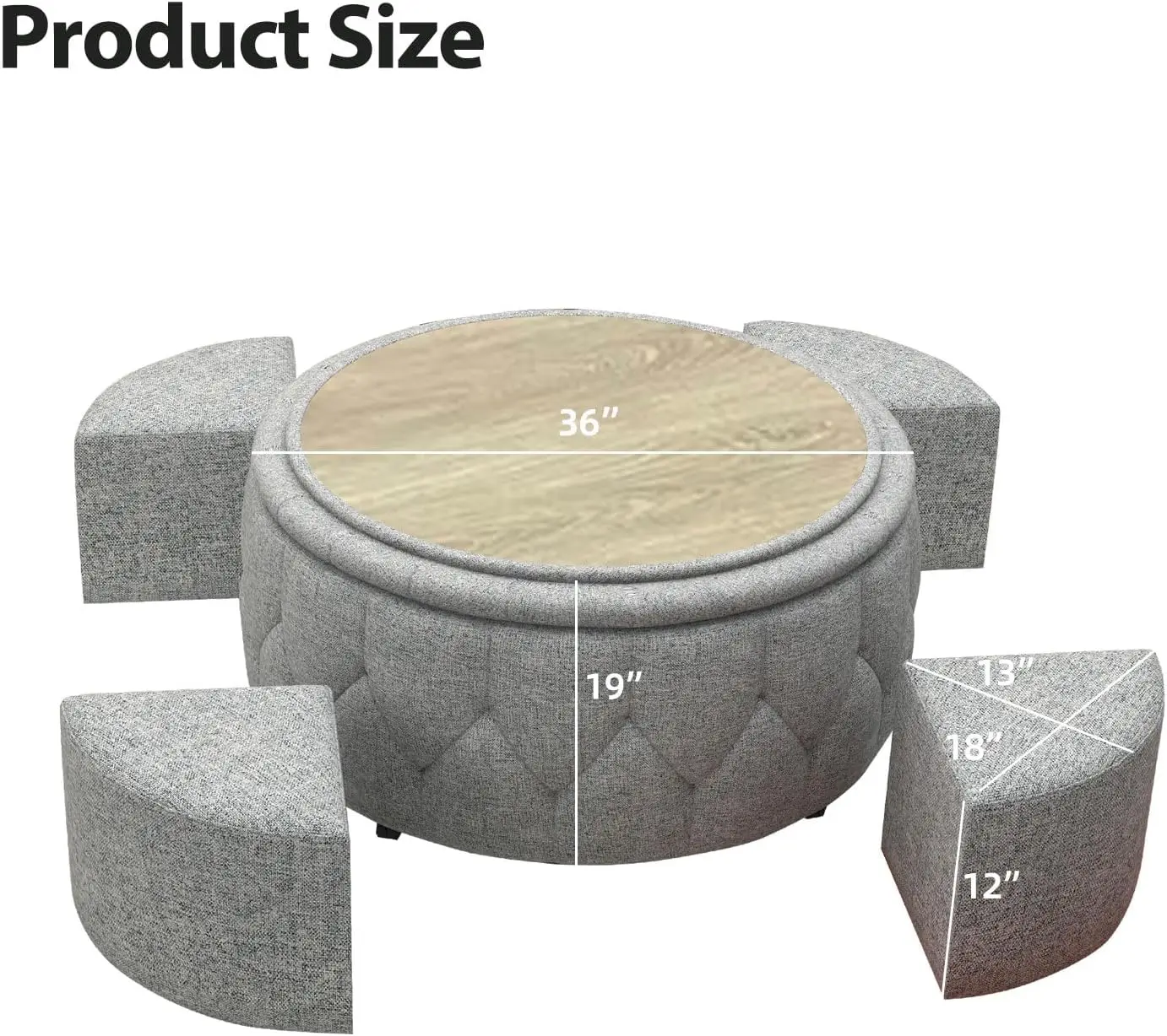 36" Wide Storage Ottoman Large with 4 Wheels,Tufted Round Rolling Ottoman with Removable Lid, Coffee Table Seat Inside