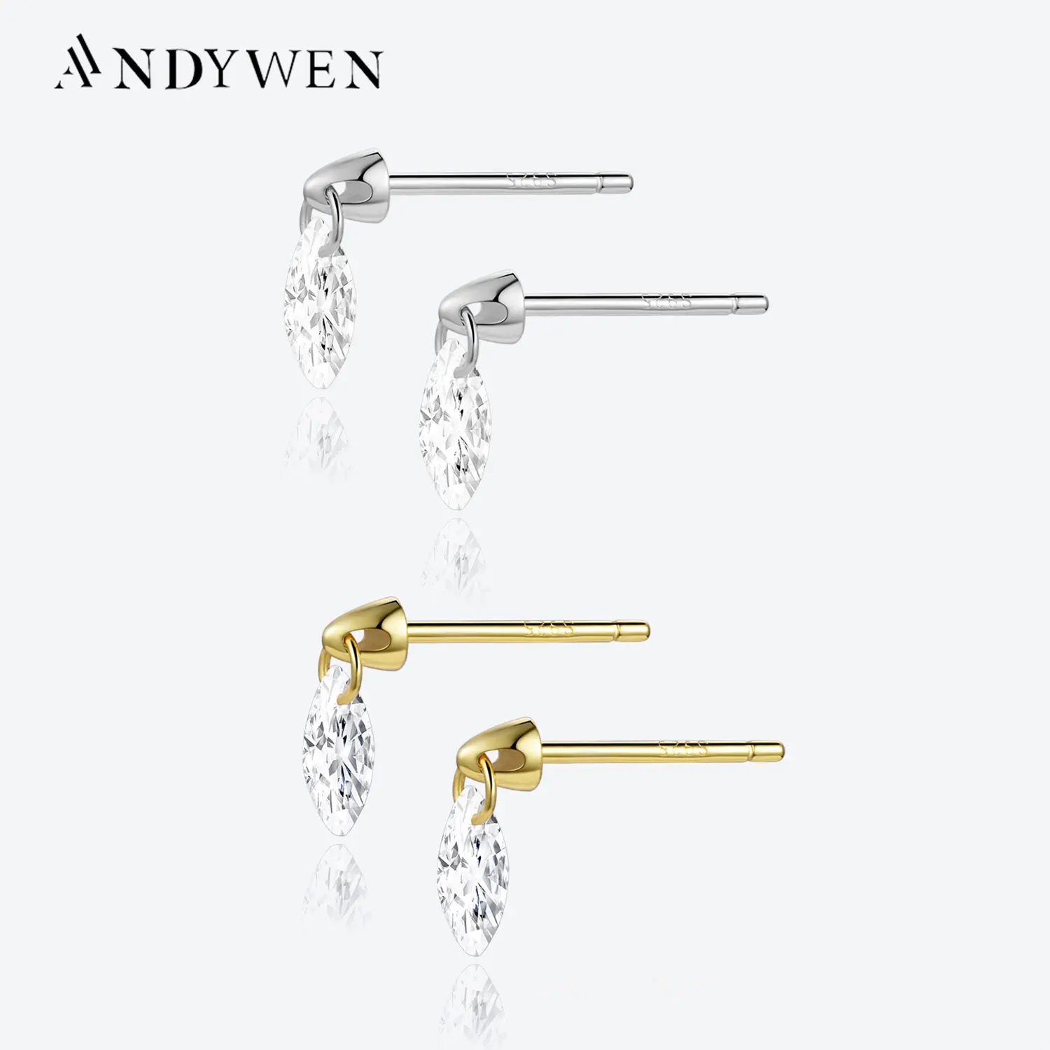 ANDYWEN New 925 Sterling Silver Gold Oval CZ Zircon Stud Earring Clips Women Luxury Fine Jewelry 2023 Crystal Rock Punk Jewels