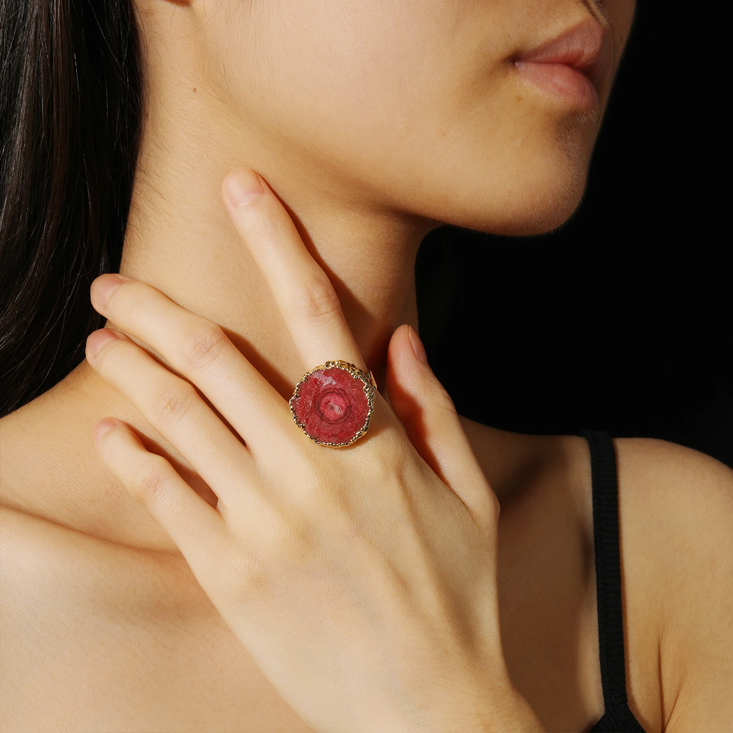 Vintage Copper-Plated Women's Ring Irregularly Shaped Colored Gemstone Jewel Natural Sunflower Crystal Ring Adjustable for Women