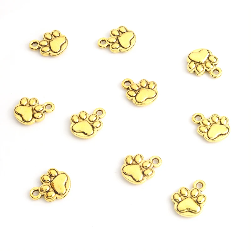 20pcs Alloy Dog Cat Bear Paw Print Charms Vintage Gold Silver Color Cat Claw Cute Animal Pendant for Jewelry Making DIY Supplies