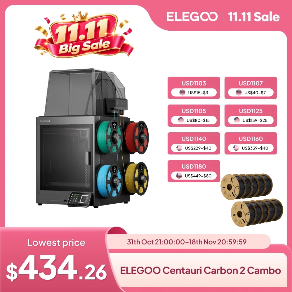 ELEGOO Centauri Carbon 2 Combo 3D Printer with 10KG Filament Kit CANVAS 4-Color Printing Box High Speed 500mm/s² with Low Noise Nozzle 350℃ 256x256x256mm
