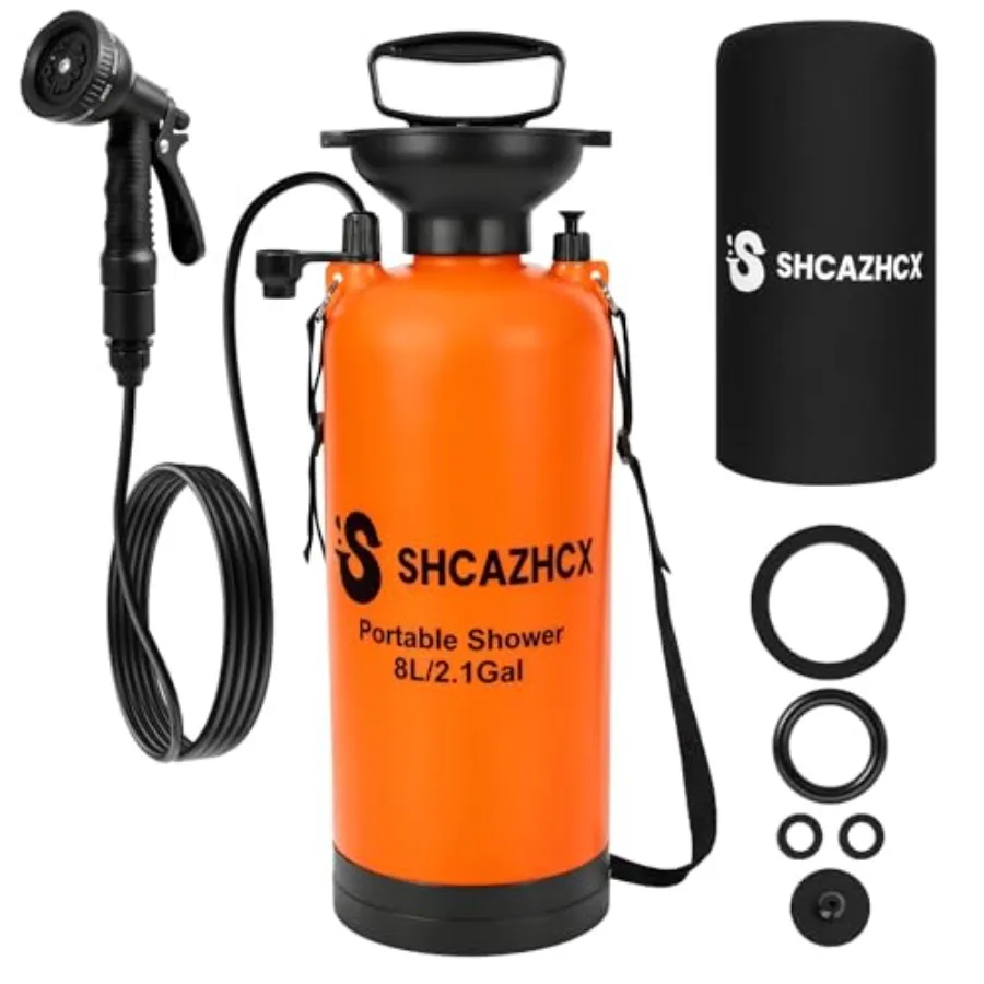 

Portable Shower Pressurized Camping Shower Pump 2.1 Gallon/8L No Battery High Pressure Outdoor Shower Portable with Insulated S