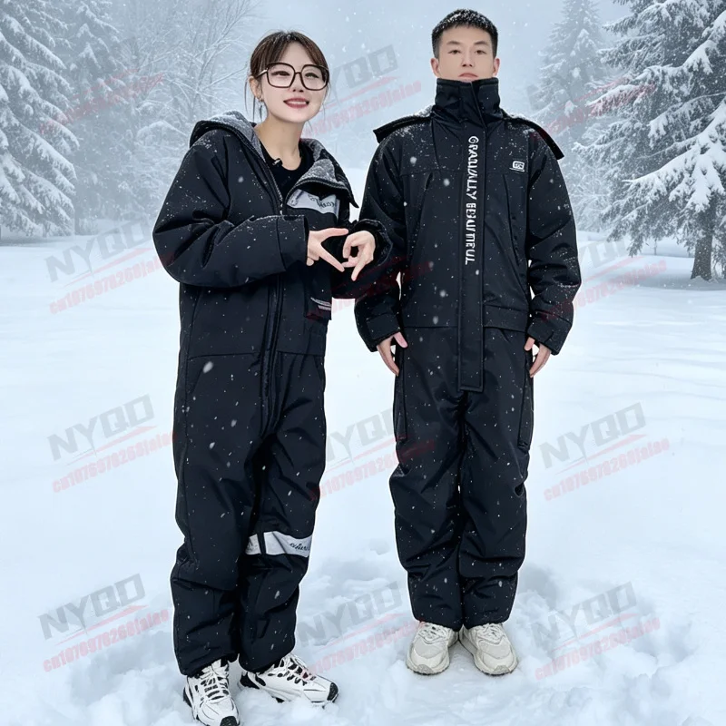 Motorcycle Riding Suit, Winter Thick Velvet Waterproof and Cold Proof Split Type Outdoor Riding Suit, Skiing Integrated Set