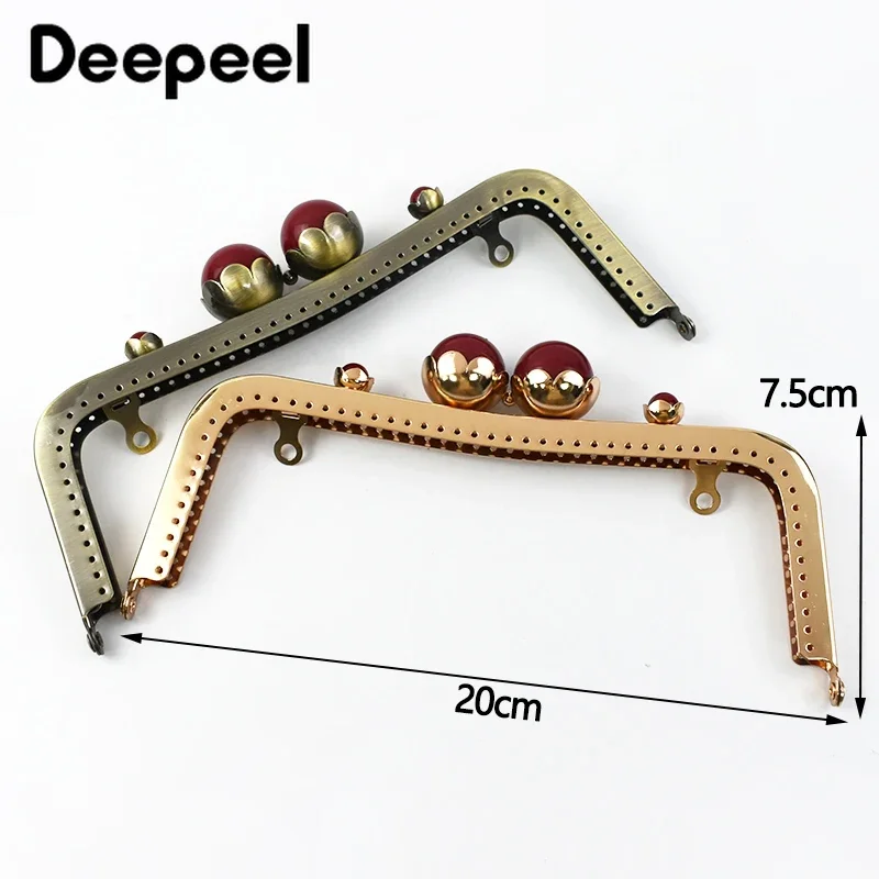 1/2/3/5Pcs 20cm Metal Bag Handle Retro Pearl Kiss Clasp Lock Buckle Purse Frame DIY Sewing Handbag Brackets Hardware Accessories