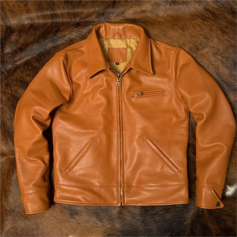 

A full-grain calfskin orange leather for men casual lapel and suit