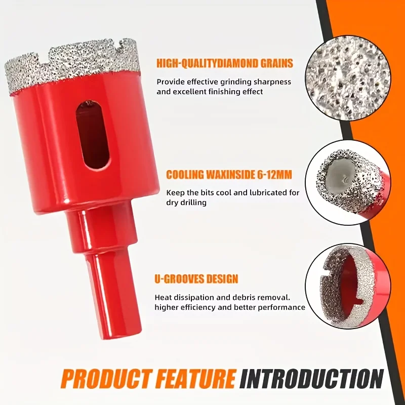 12Pcs Diamond Hole Saw Set 6‑35mm, Tile Marble Glass Ceramic Core Drill Bits with Storage Case for Power Drilling Tools
