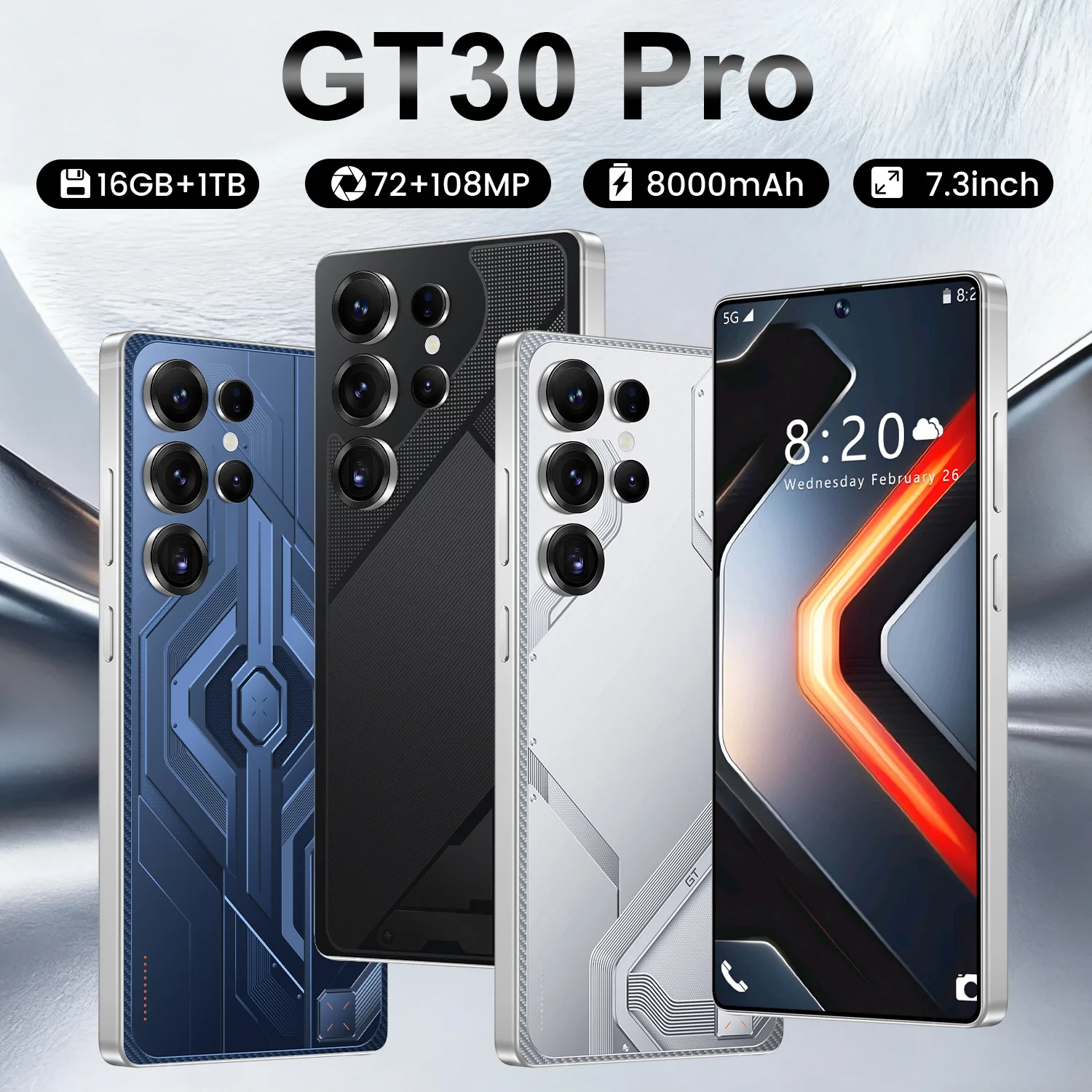 Hot-selling GT30 Pro Deca-Core Smartphone 16GB RAM Smooth for Video&Gaming Huge 7800mAh Long-Lasting Battery Dual SIM Card Slots
