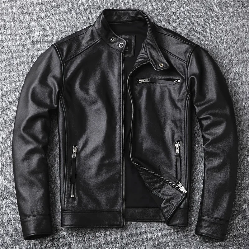 Free shipping.classic motor style,black genuine leather Jacket,fashion men casual Leather coat,street biker coat,wholesales