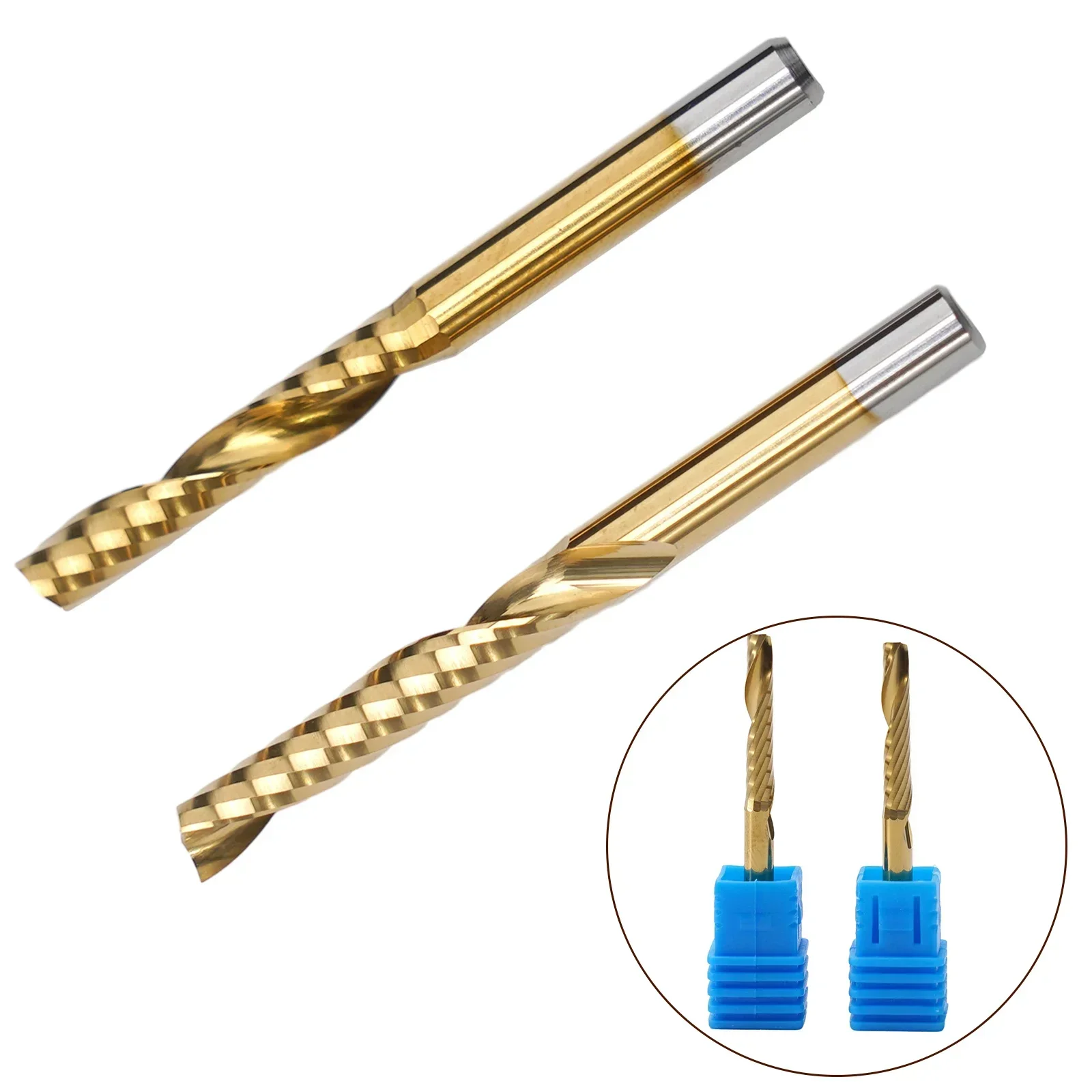 

2Pcs Single Flute Spiral End Mill 4mm*22mm Carbide Router Bits For Aluminium Board PVC / Resin / Plastic Drilling End Mills