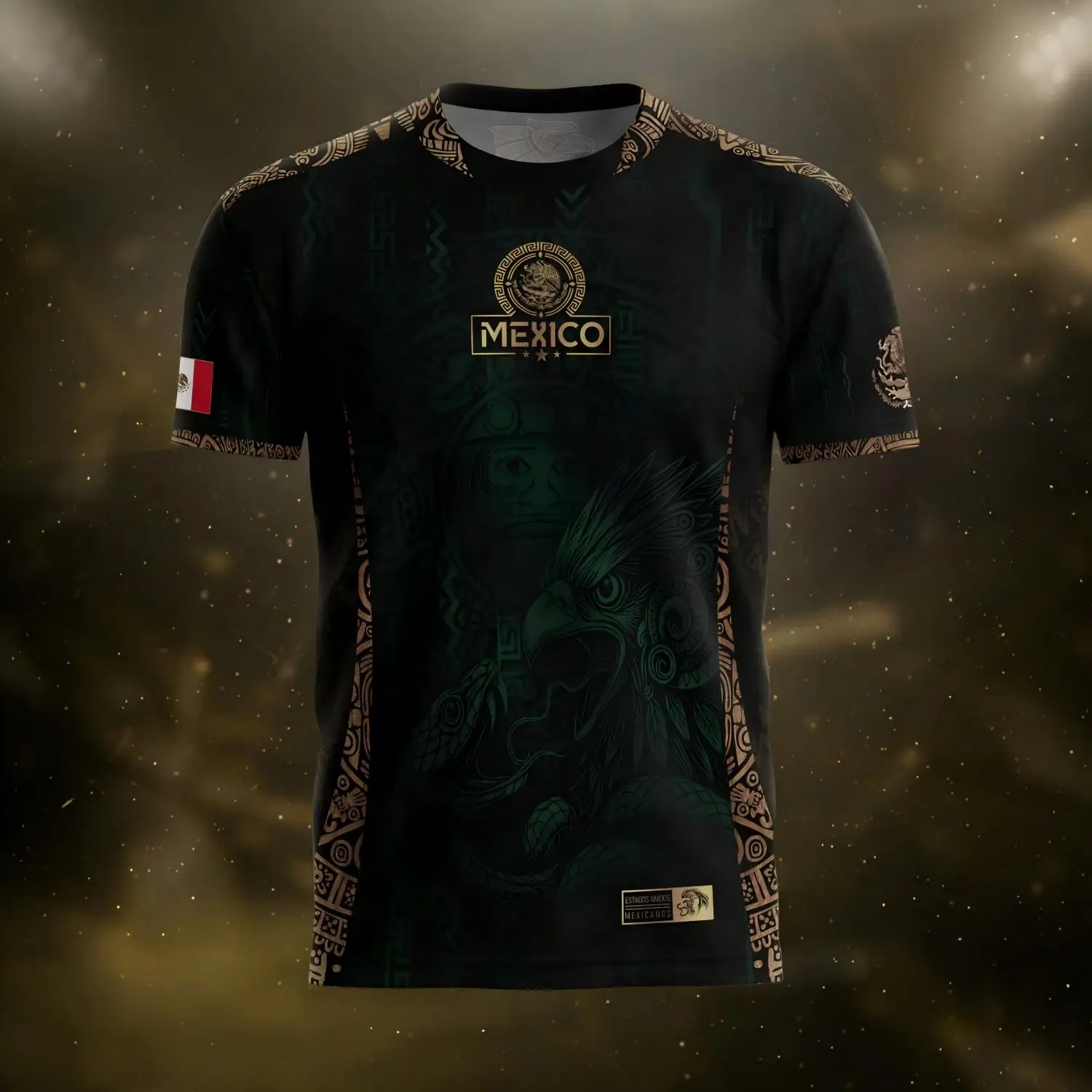 Mens Crewneck T Shirt Mexico Aztec Eagle Graphic Short Sleeve Casual Athletic Tee Dark Heritage Fanwear Street Style Top for Men