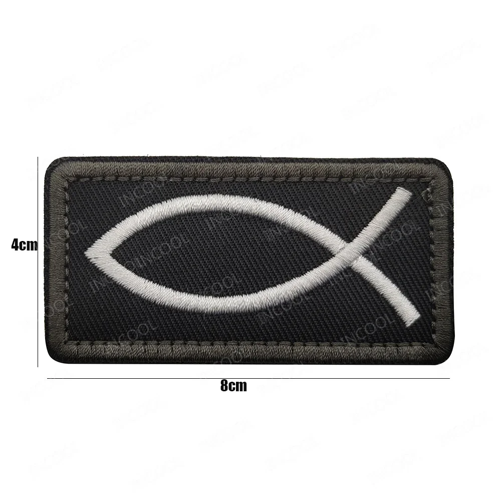 Jesus Fish Symbol Embroidered Patches Round Fishing Line Skeleton Bone Fish Chevron Appliques Shouler Faith Bless Patch For Cap