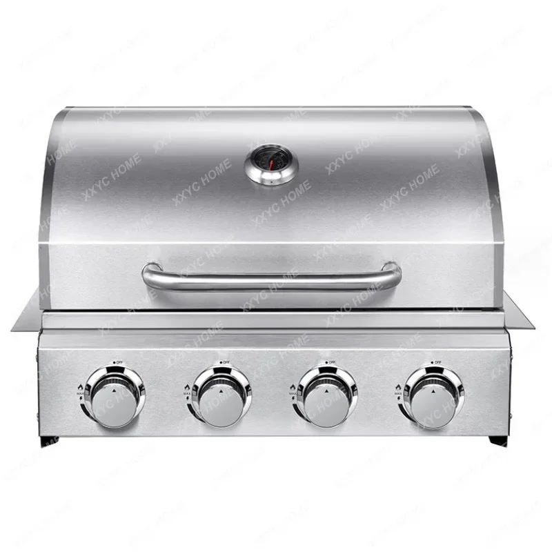 Barbecue Grill Embedded househo Four-head Stove Stainless Steel Double Layer Villa Outdoor Gas With Lid American bbq