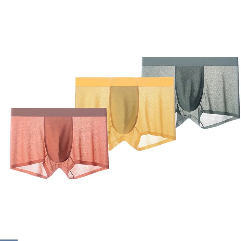 BOWEYLUN جديد الحرير الجليد العسل فقاعة شبكة سلس ملابس داخلية للرجال بلون تنفس سراويل بوكسر للرجال