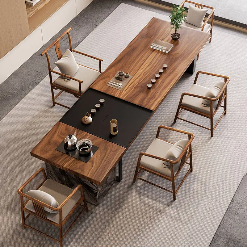 

South American walnut all solid wood tea table and chair combination 2025 new high-end sense