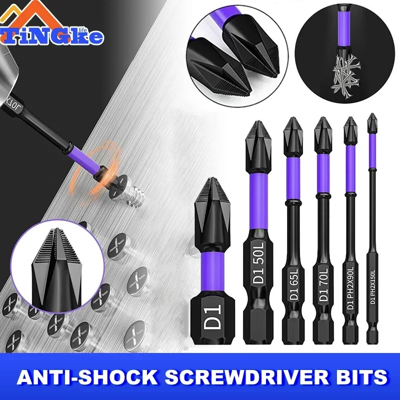 Bits de Fenda Magnética Forte Anti-choque Cabeça do Lote d1 Driver de Impacto Antiderrapante Bit Sets para Ferramentas Elétricas de Perfuração