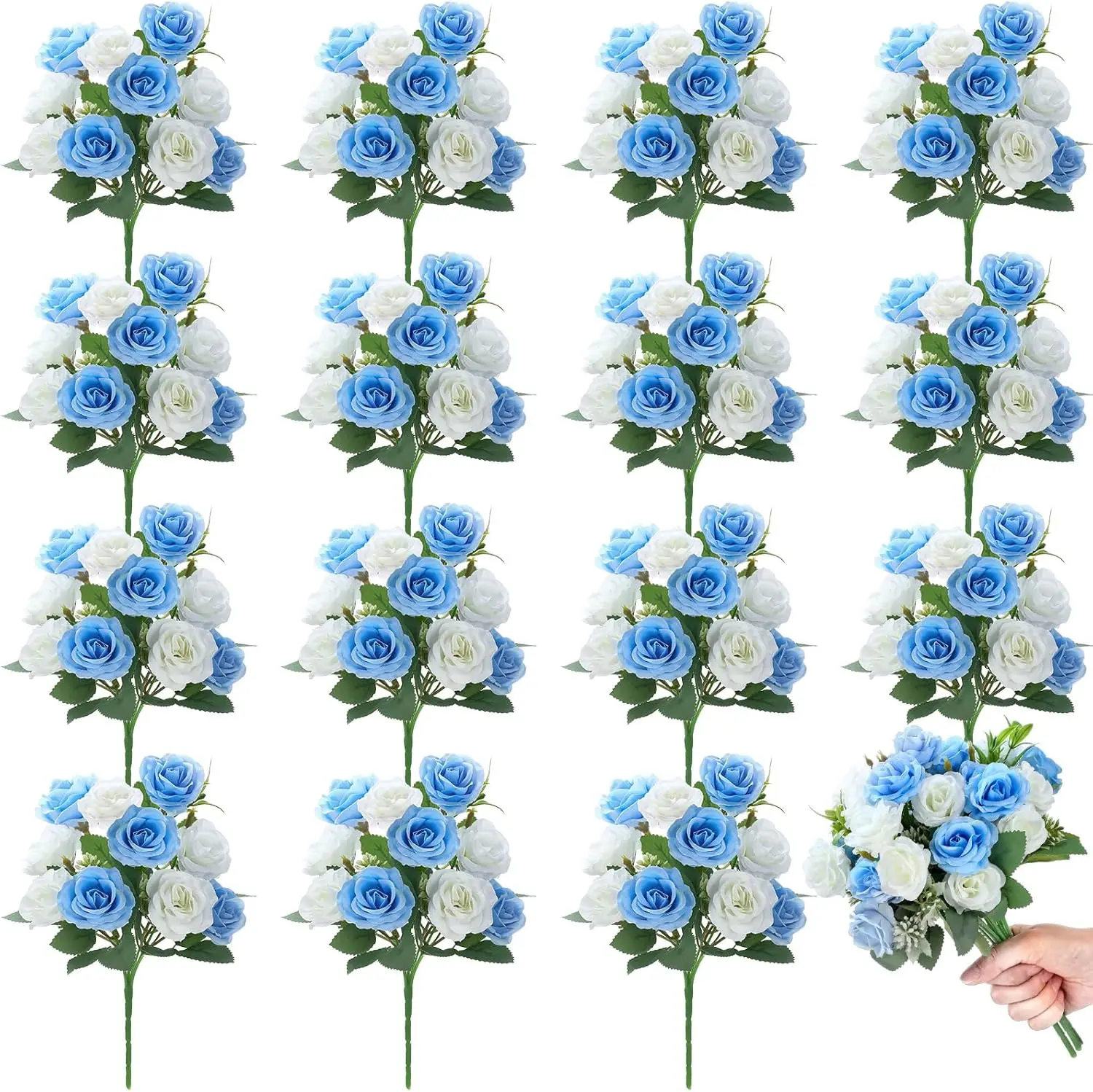 

16 Bunches 12 Inch Artificial Mini Rose Bouquet 160 Heads Bridal Flower Bouquets Fake Silk Rose Bulk for Valentine's Day