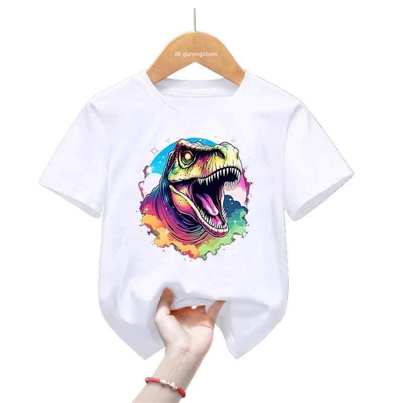 

Watercolor Jurassic Dinosaurs Print T Shirt For Girls/Boys Funny Stegosaurus Kids Clothes Harajuku Shirt Summer Fashion T-Shirt