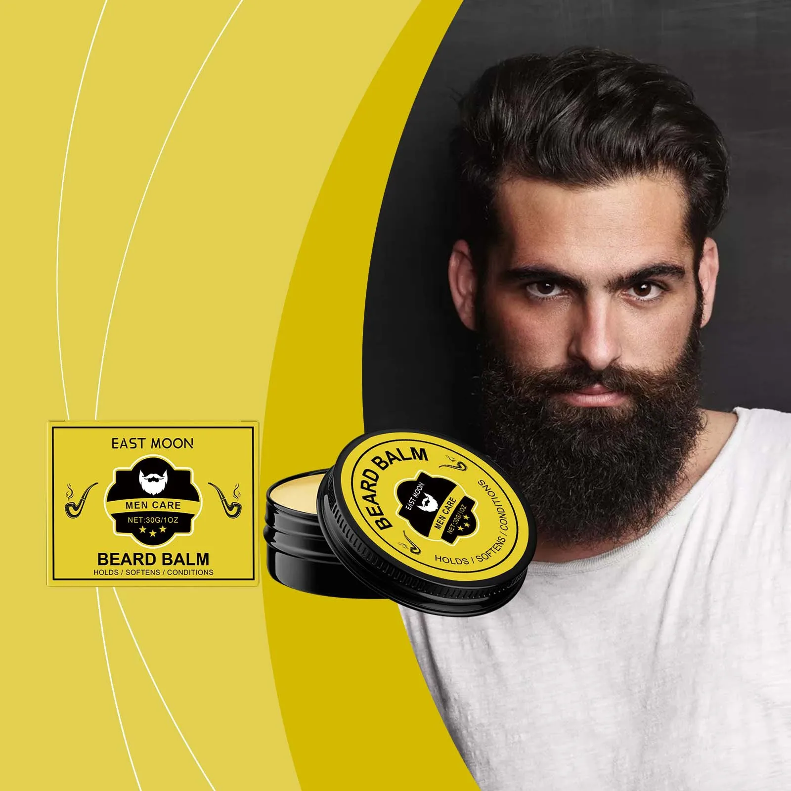 East Moon Men Beard Care Balm Soften Nourishing Lasting Styling Enhancing Grooming Easy Shape Non-Sticky Daily Caring Beard Wax