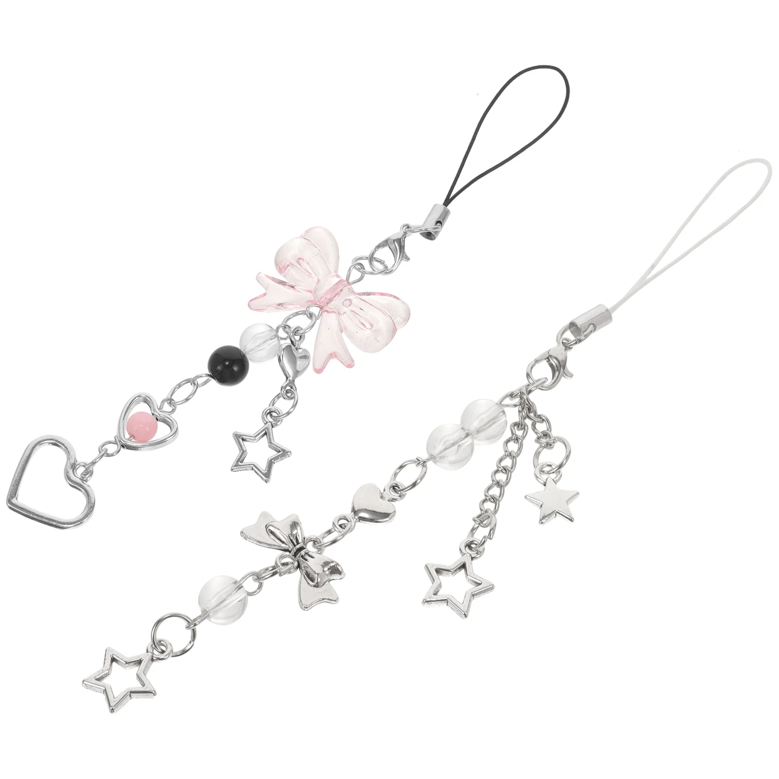 

2 Pcs Bow Mobile Phone Chain Belt Strap Charm Kawaii Lanyard Decoration Plastic Woman for Women Keychain