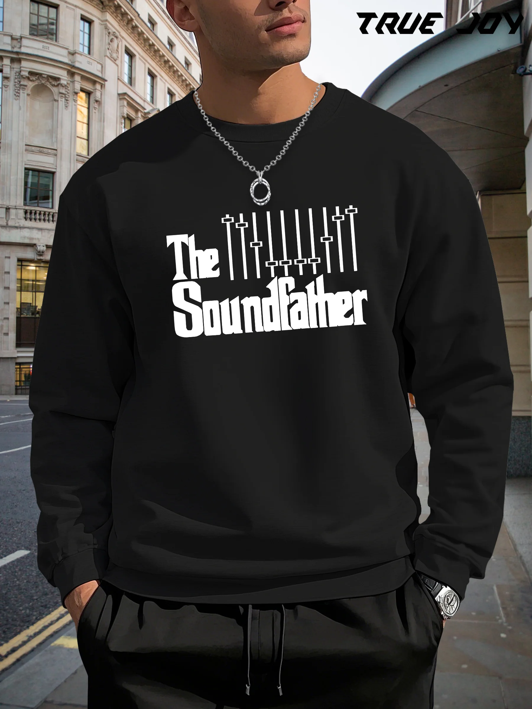 

Мужская толстовка с рисунком «The Soundfather» — зеленый повседневный пуловер с длинными рукавами и дизайном музыкальной ноты