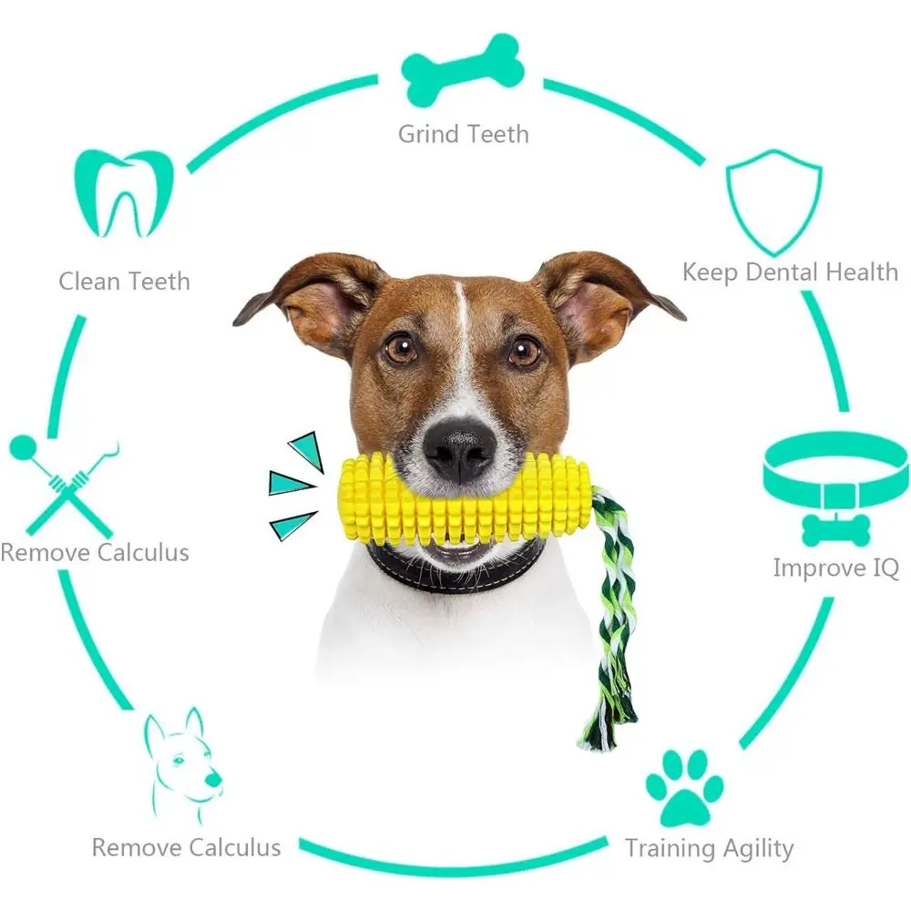 New Yellow Dog Chew Toys Indestructible Sturdy Corn Squeaky Dog Toys Durable Rubber Dental Chew Pet Toys