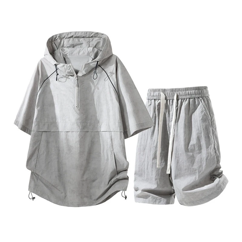 Summer New Tie Dye Hooded Two Piece Set, Ice Silk Lightweight Breathable Short Sleeve Shorts, Men Loose Casual Sports Outfit
