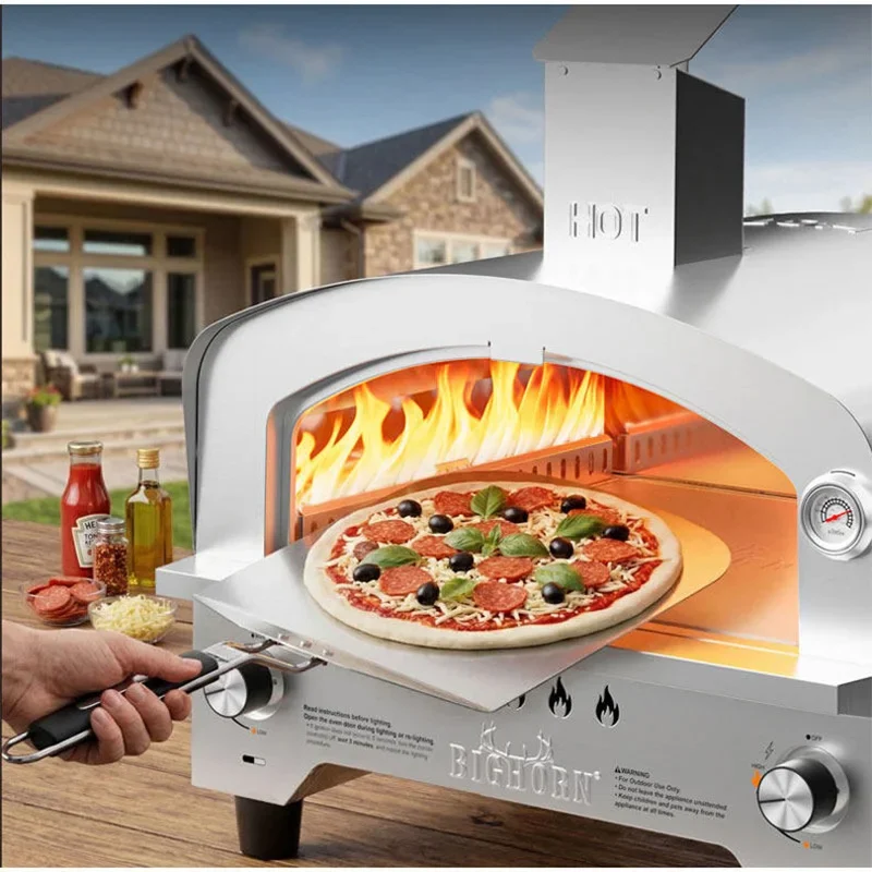 Classic Stainless Steel Outdoor Gas Pizza Oven Traditional Wood‑Fired Look Independent Temperature Control