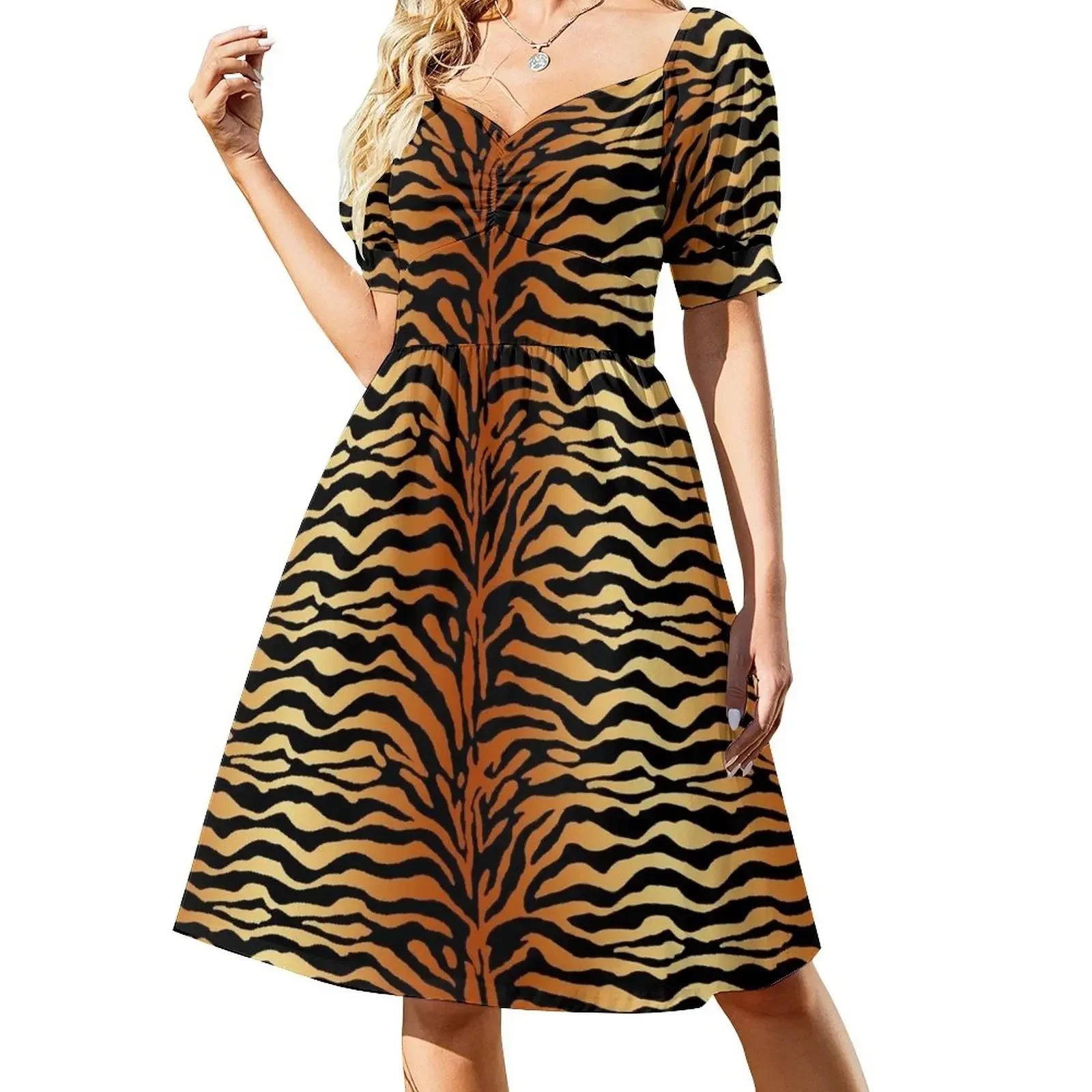 

Tiger Stripes Animal Print in Deep Amber, Black and Tan Sleeveless Dress women party dresses Dress