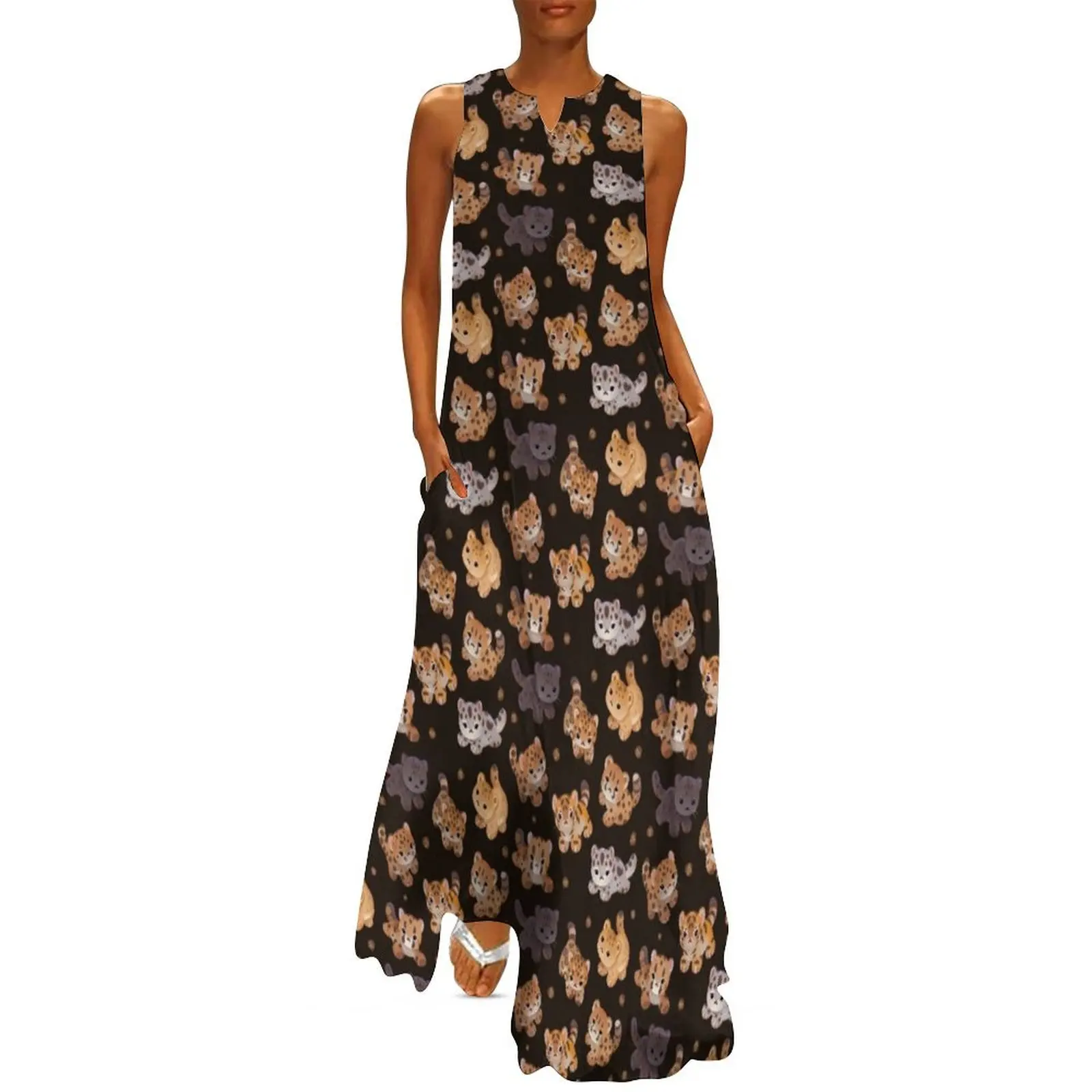 

The year of big cat cubs - dark Long Dress women dresses Woman clothes