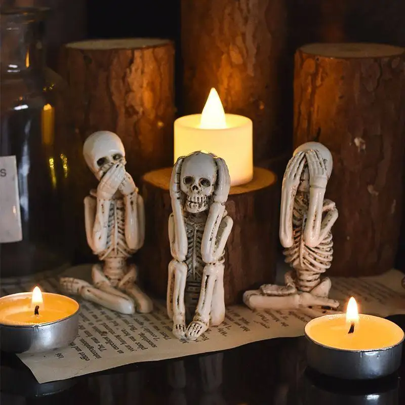 Don't look, don't listen, don't say, skeleton three piece set ornament