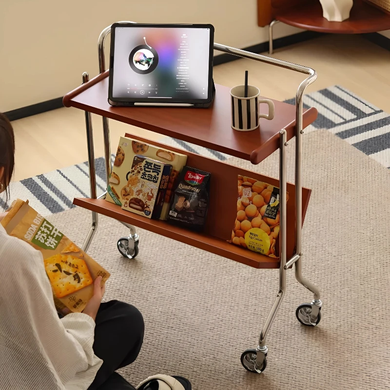 

A few trolleys on side of the movable sofa, a few side cabinets on side of the retro living room rack