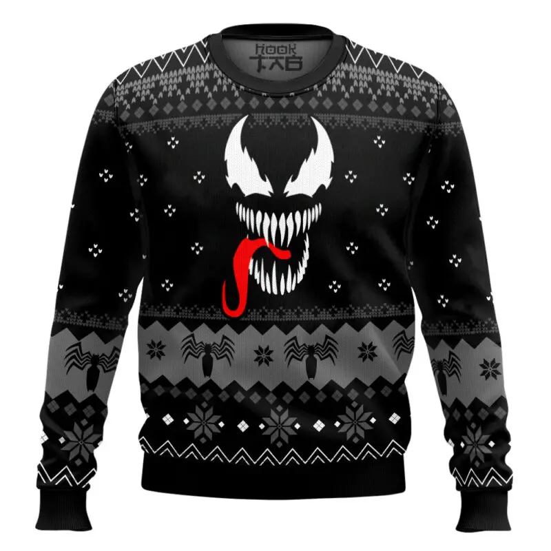 مارفل فينوم رعب فم كبير لسان طويل الرجل العنكبوت عيد الميلاد سترة قبيحة ندفة الثلج فضفاضة مريحة حفلة مهرجان الرجال #2