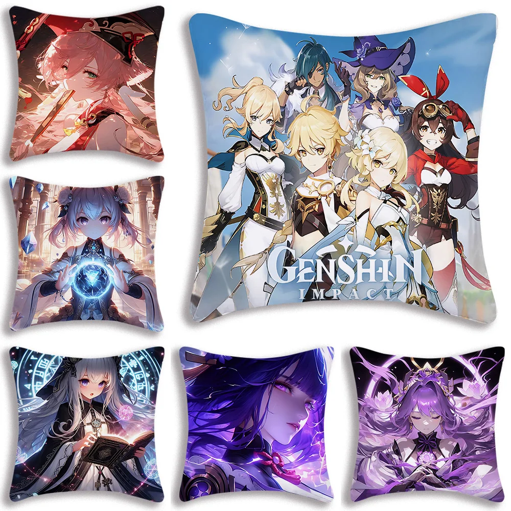 

Pillow Covers Cartoon Genshin Impact Sofa Decorative Home Double-sided Printing Short Plush Cute Cushion Cover