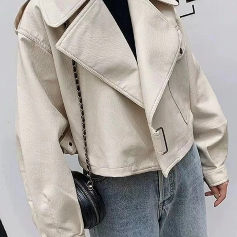 

Spring Autumn Women PU Leather Jacket Casual Lady Windproof Motorcycle Leather Coat