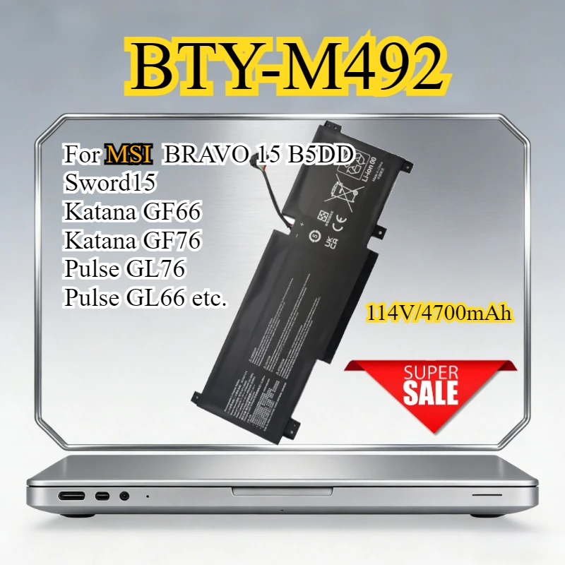 

BTY-M492 Laptop Battery for MSI BRAVO 15 B5DD Katana GF66 12UGS 11UC GF76 11SC 11UE SWORD 17 A11UD Pulse GL66 11DUK 11UEK GL76