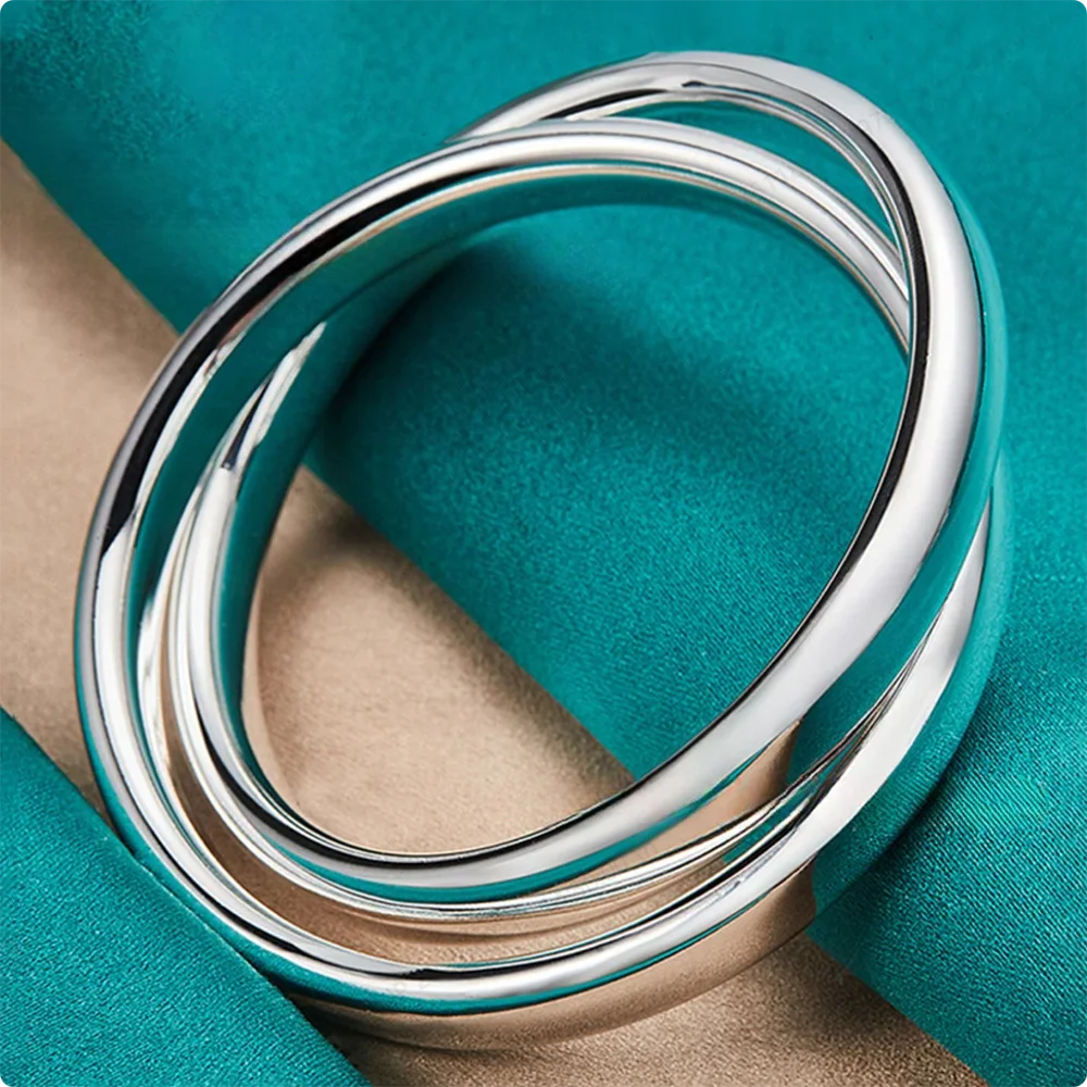 Exquisiter Doppelkreis-Armreif aus 925er-Sterlingsilber – stilvoller Damen-Armreif – elegantes Geschenk/Hochzeitsschmuck