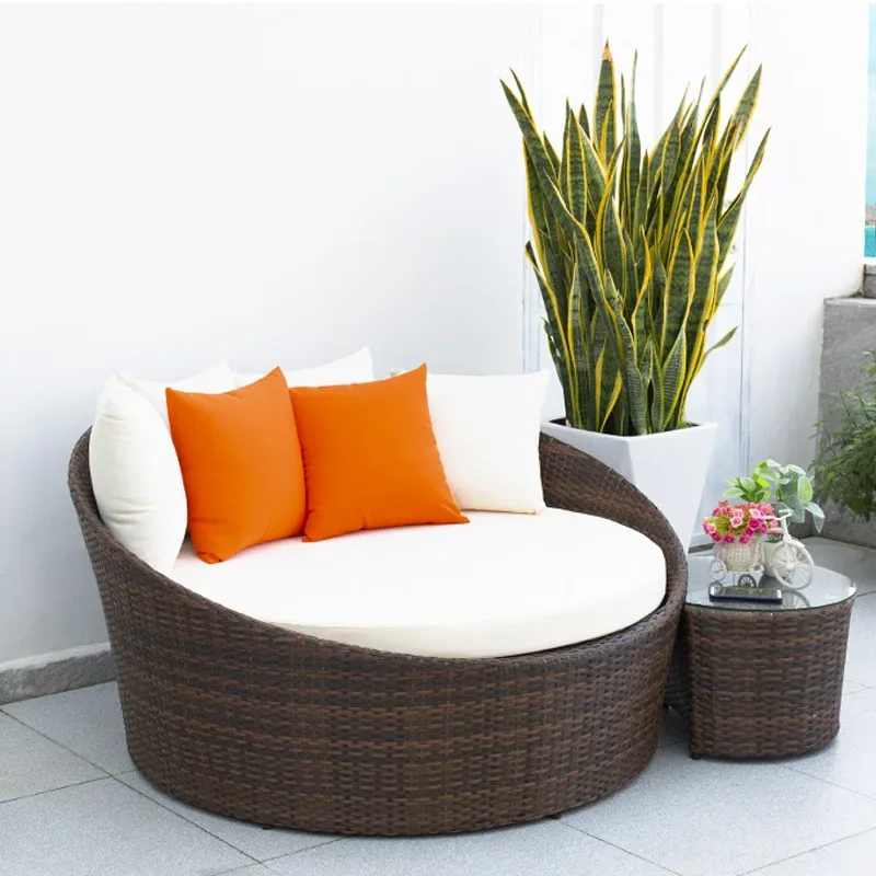 โซฟาหวายสำหรับพักผ่อนกลางแจ้ง สวน ลานบ้าน สระว่ายน้ำ เตียงนอนระเบียง กลางแจ้ง