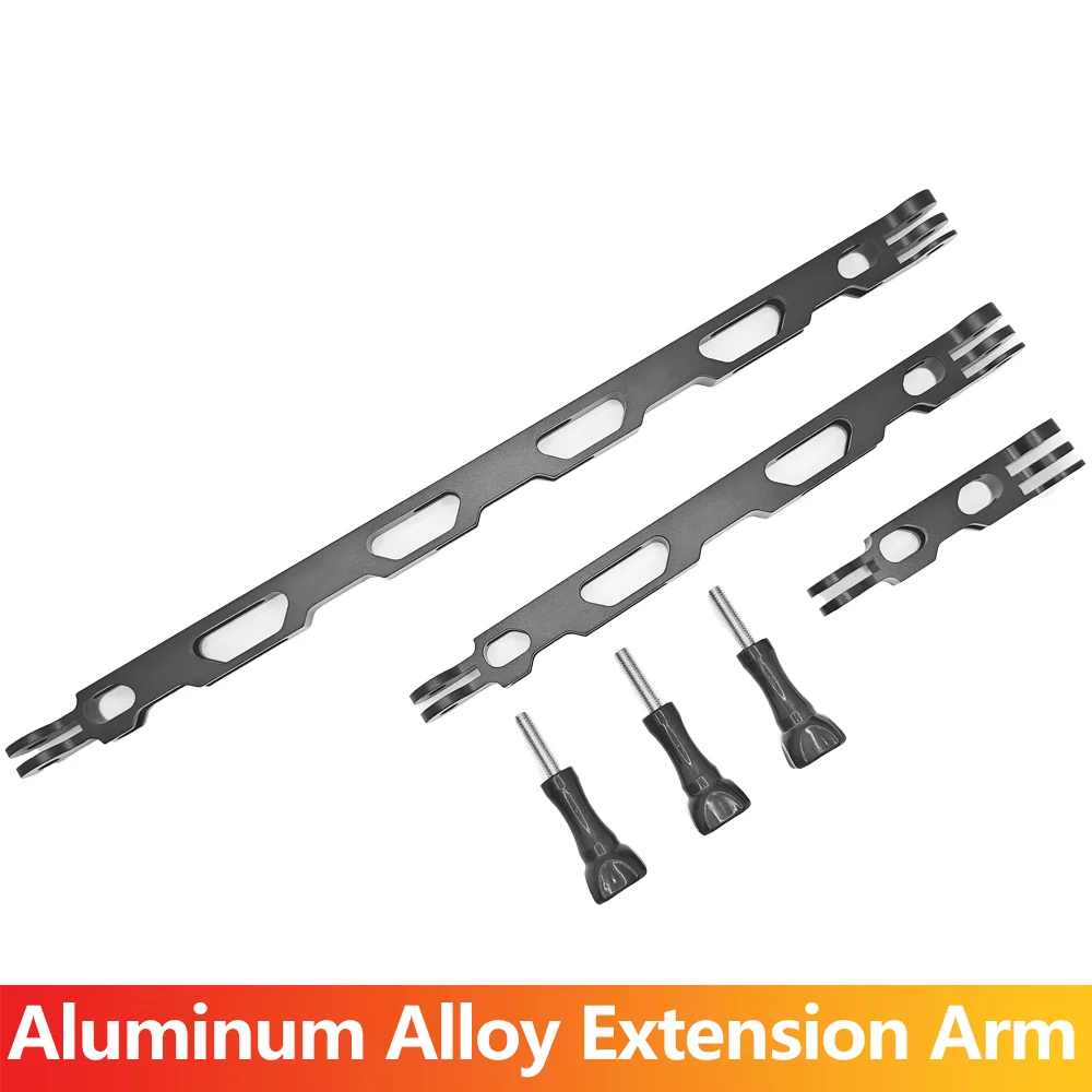 CNC Aluminum Extension Arm for GoPro Insta360 DJI SJCAM AKASO Action Camera 3-Prong Extender Rod with Thumbscrew 3 Sizes Holder